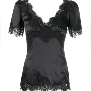 Dolce and Gabbana Lace Trim Satin Black Silk Top size 40 small medium